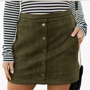 Olive Button-Front Skirt